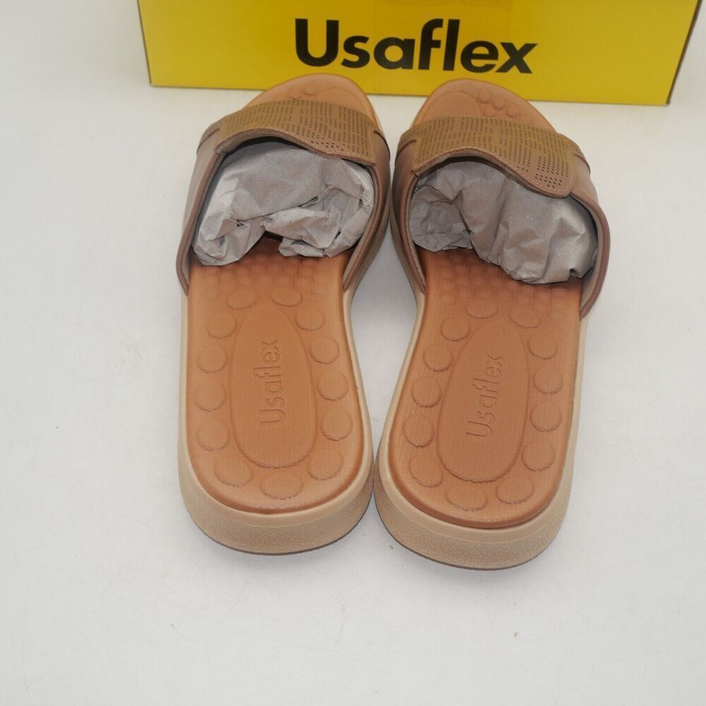NEW Women's 10 Bunion Comfort Tan Brown Sandals Slides USAflex sold at Hammacher - Picture 7 of 9